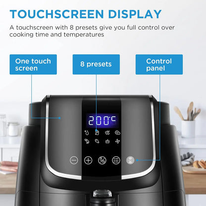 Midea 4L Touch Control Air Fryer with Digital Display – 8 Presets, 360° Air Flow Heating System, Detachable Basket – Oil-Free Cooking for Healthier Meals