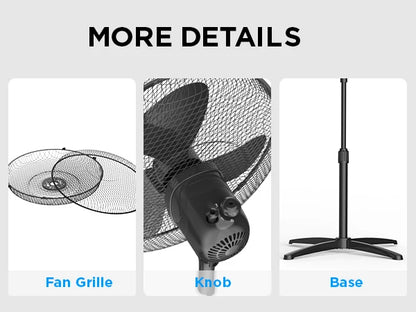 Midea 40W Pedestal Fan by COMFEE – Quiet Oscillating Standing Fan with 3 Speed Settings, Adjustable Height & Powerful Airflow – Home & Office Cooling Solution
