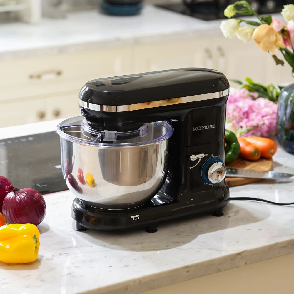 KOMORE 5.5-Quart 1400W Household Stand Mixer – Powerful Electric Kitchen Mixer with Stainless Steel Bowl 6-Speed