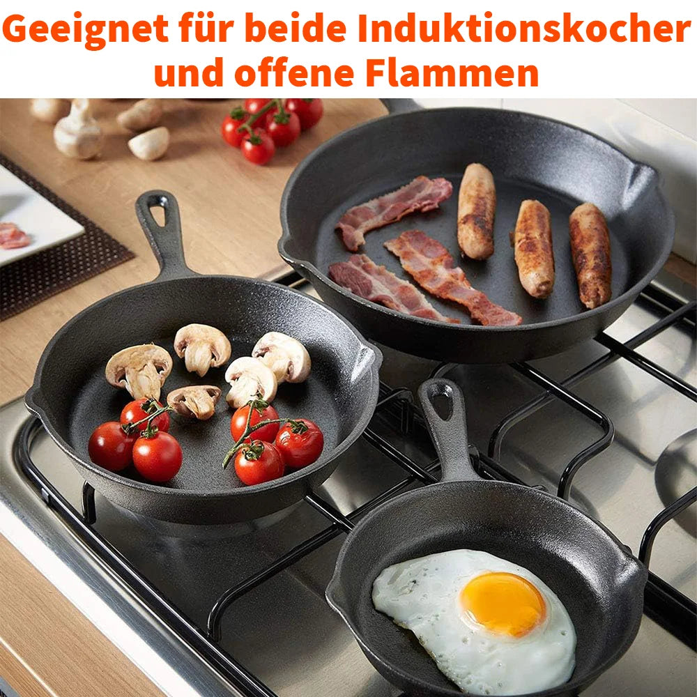 3pc Frying Pan Cast Iron Uncoated Black For Food Frying, Cooking And Stir-Frying Non-Stick Frying Pans Omelette Pan