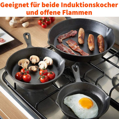 3pc Frying Pan Cast Iron Uncoated Black For Food Frying, Cooking And Stir-Frying Non-Stick Frying Pans Omelette Pan