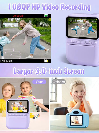 DIAMOOKY Kids Digital Camera - 32MP Instant Print Camera with 3.0 LCD Screen & Creative Kit - Perfect Gift for Ages 6-12