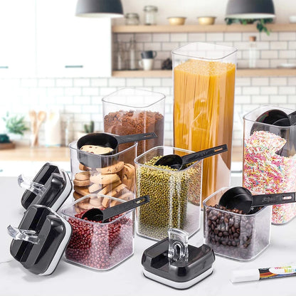 【Lifeideas】7Pcs Airtight Food Storage Containers with Clasp Lids Plastic Clear Jars with Easy Lock Lid Kitchen Pantry Organize