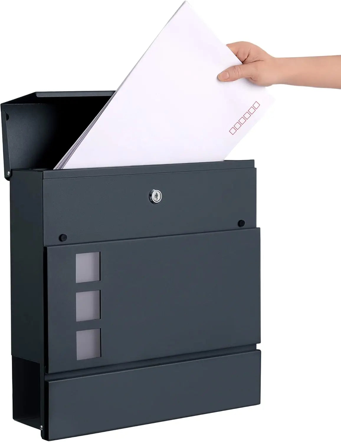 SONGMICS Modern Post Box - Wall Mounted Letterbox with Newspaper Holder & Lock - Metal Construction for UK Homes