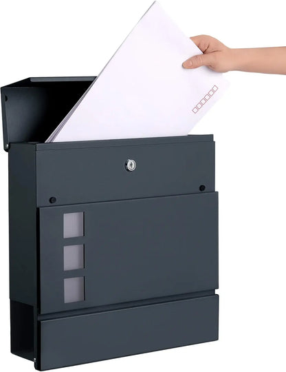 SONGMICS Modern Post Box - Wall Mounted Letterbox with Newspaper Holder & Lock - Metal Construction for UK Homes