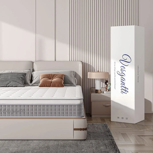 Vesgantti 9.6-Inch Pocket Sprung Mattress with Breathable Memory Foam – Medium Firm Hybrid Support | Mattress in a Box for Pressure Relief & Motion Isolation