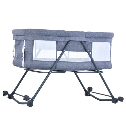 UBRAVOO Baby Grab-and-go Travel Cot with Mattress & Silent Wheels | Rocking Convertible Crib with Mesh Sides – Model