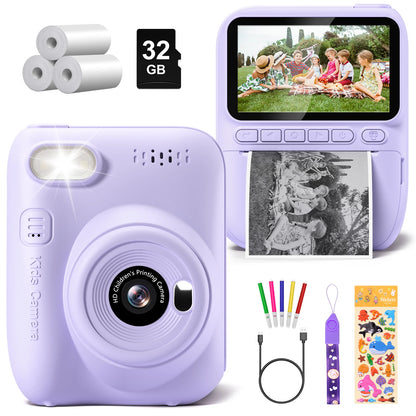 DIAMOOKY Kids Digital Camera - 32MP Instant Print Camera with 3.0 LCD Screen & Creative Kit - Perfect Gift for Ages 6-12