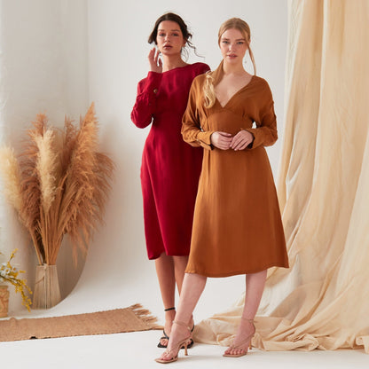 Mustard long sleeve Midi Dress