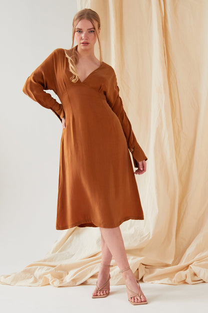 Mustard long sleeve Midi Dress