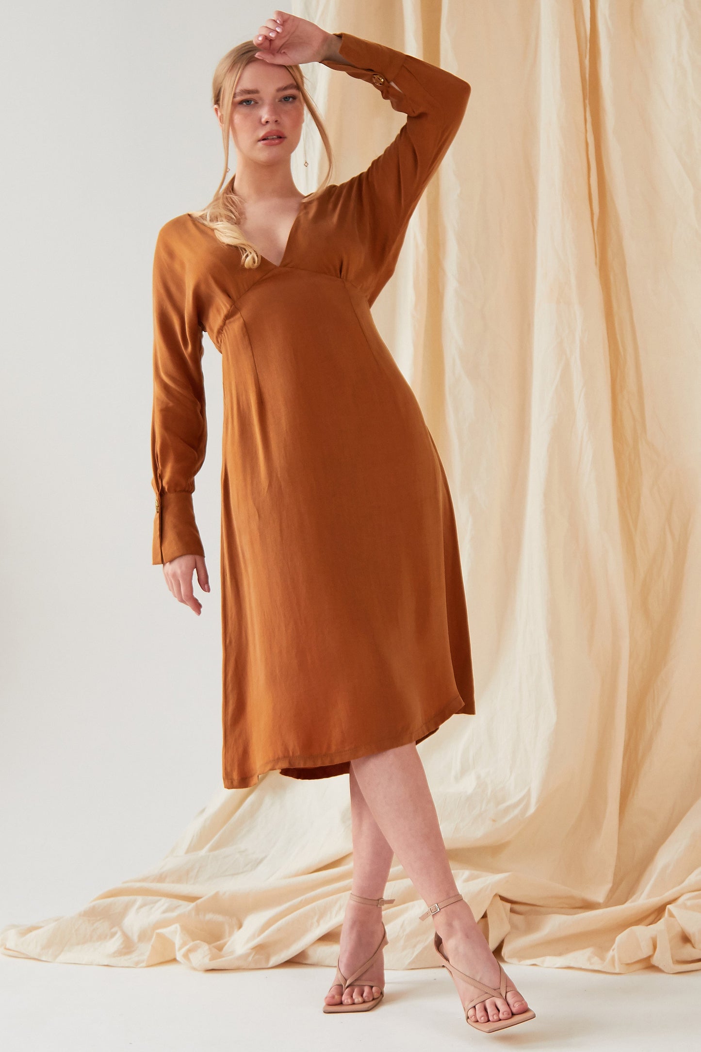 Mustard long sleeve Midi Dress