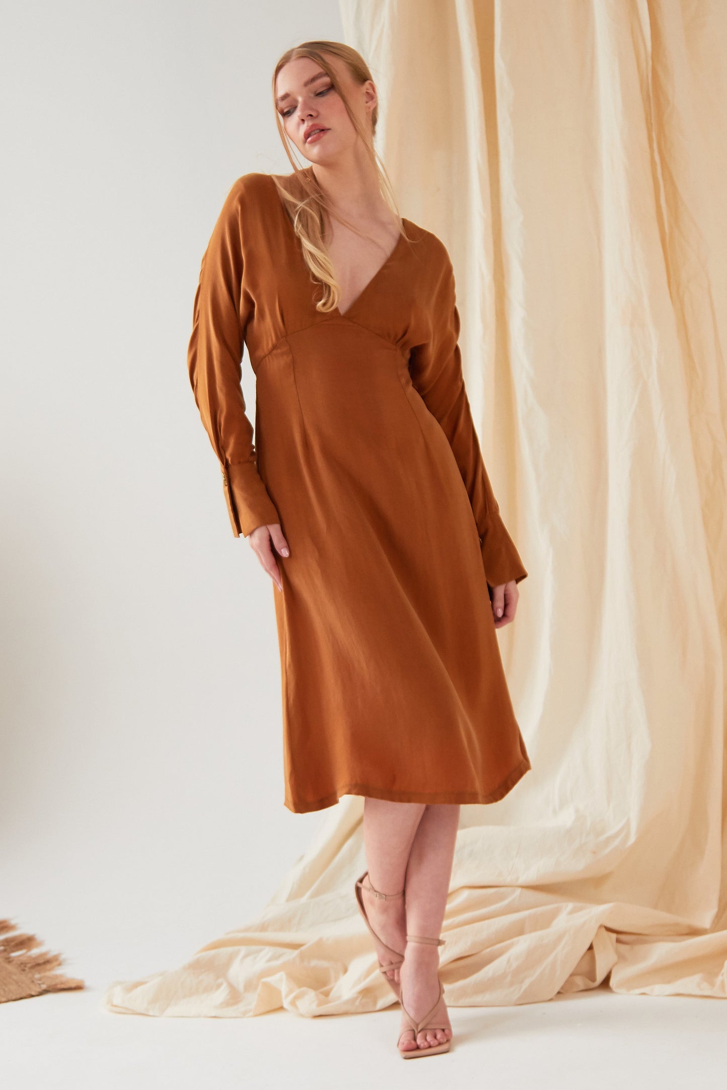 Mustard long sleeve Midi Dress
