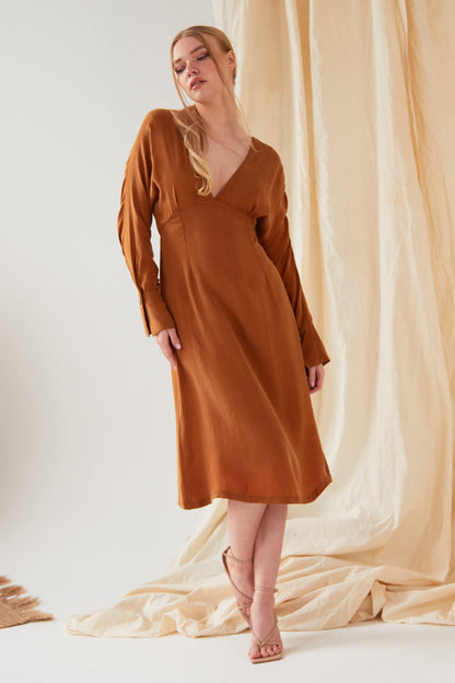 Mustard long sleeve Midi Dress