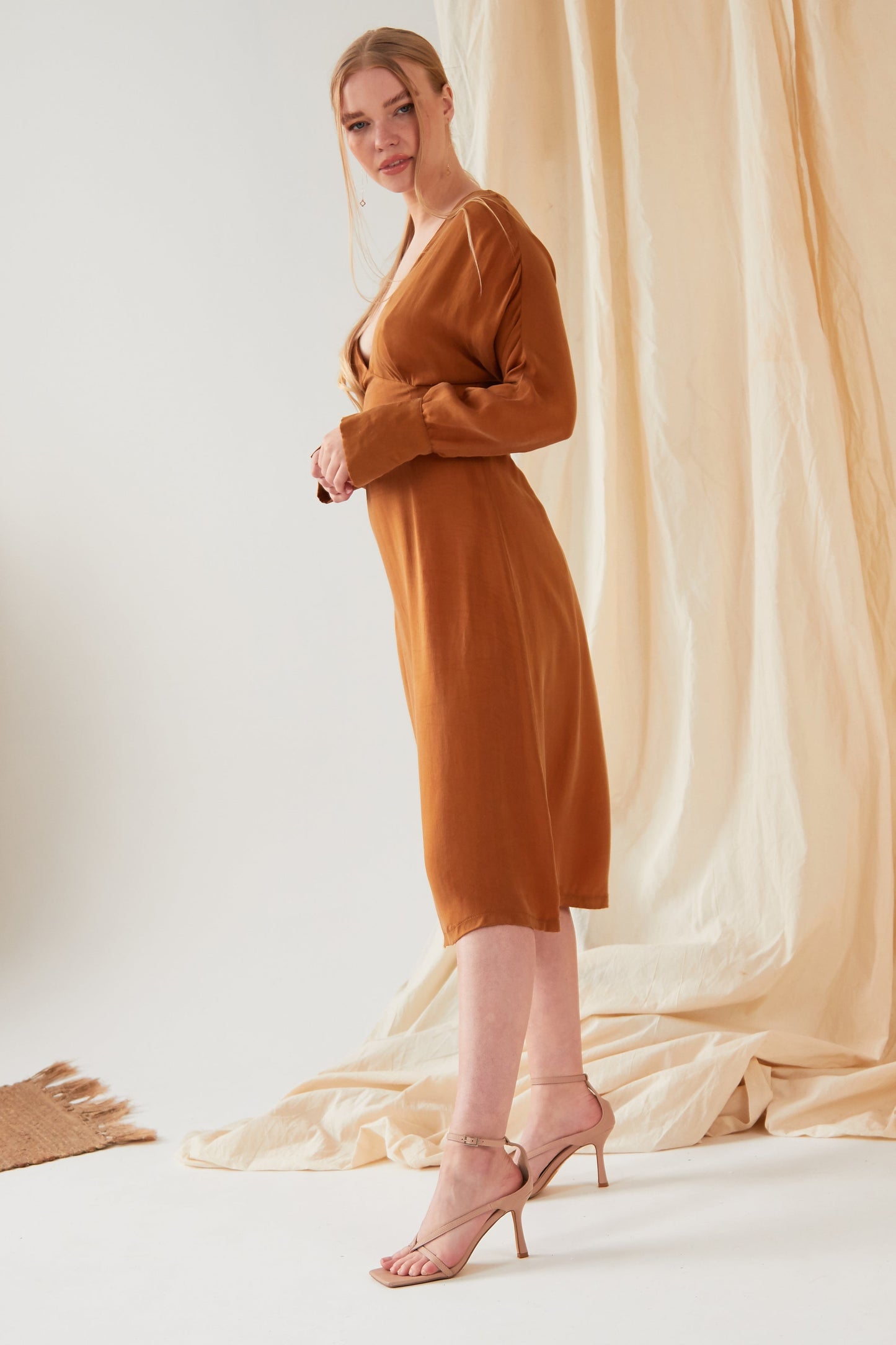 Mustard long sleeve Midi Dress