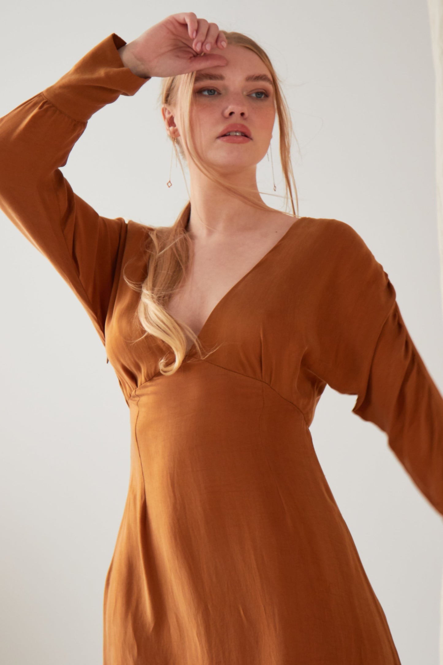 Mustard long sleeve Midi Dress