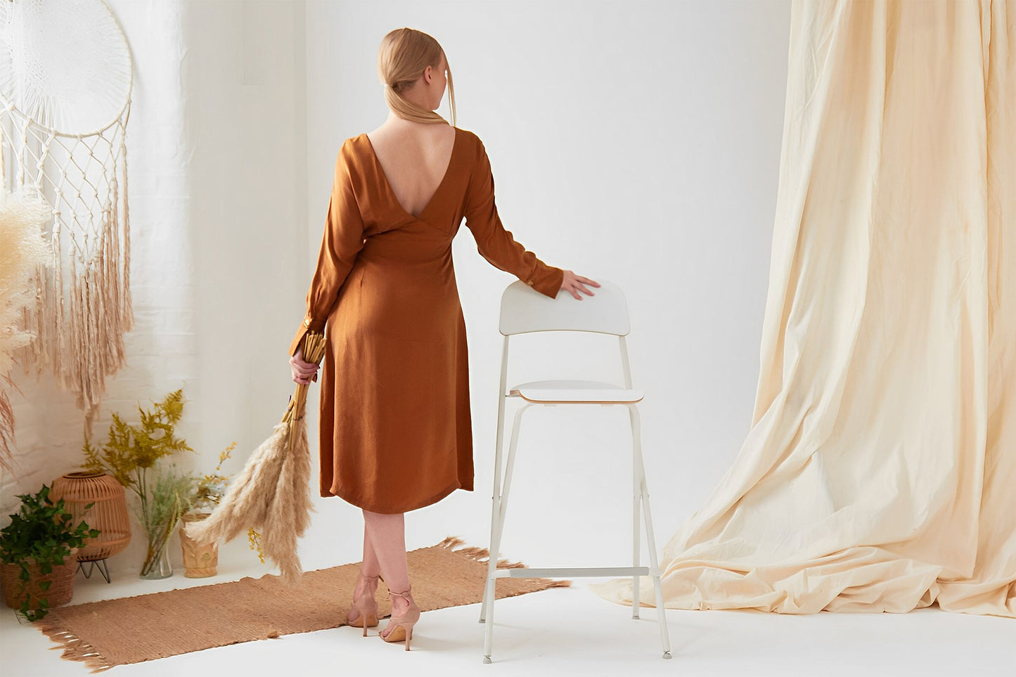 Mustard long sleeve Midi Dress