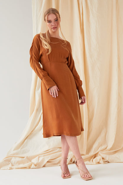 Mustard long sleeve Midi Dress