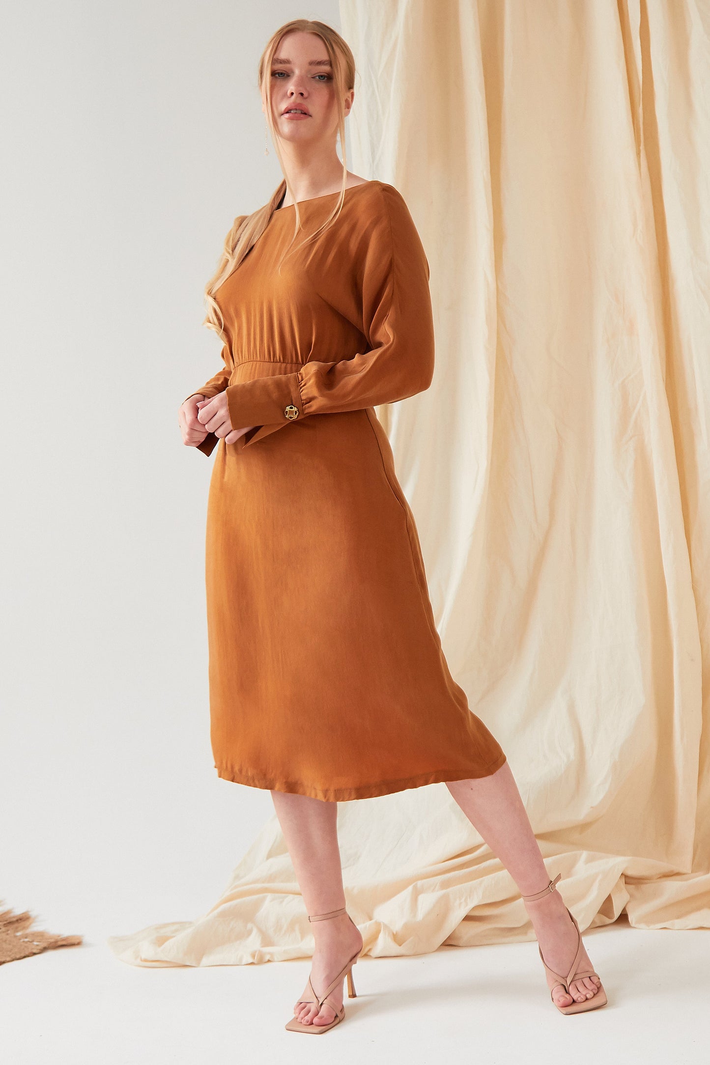 Mustard long sleeve Midi Dress