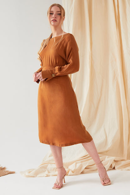 Mustard long sleeve Midi Dress