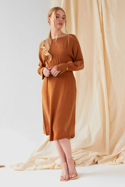 Mustard long sleeve Midi Dress