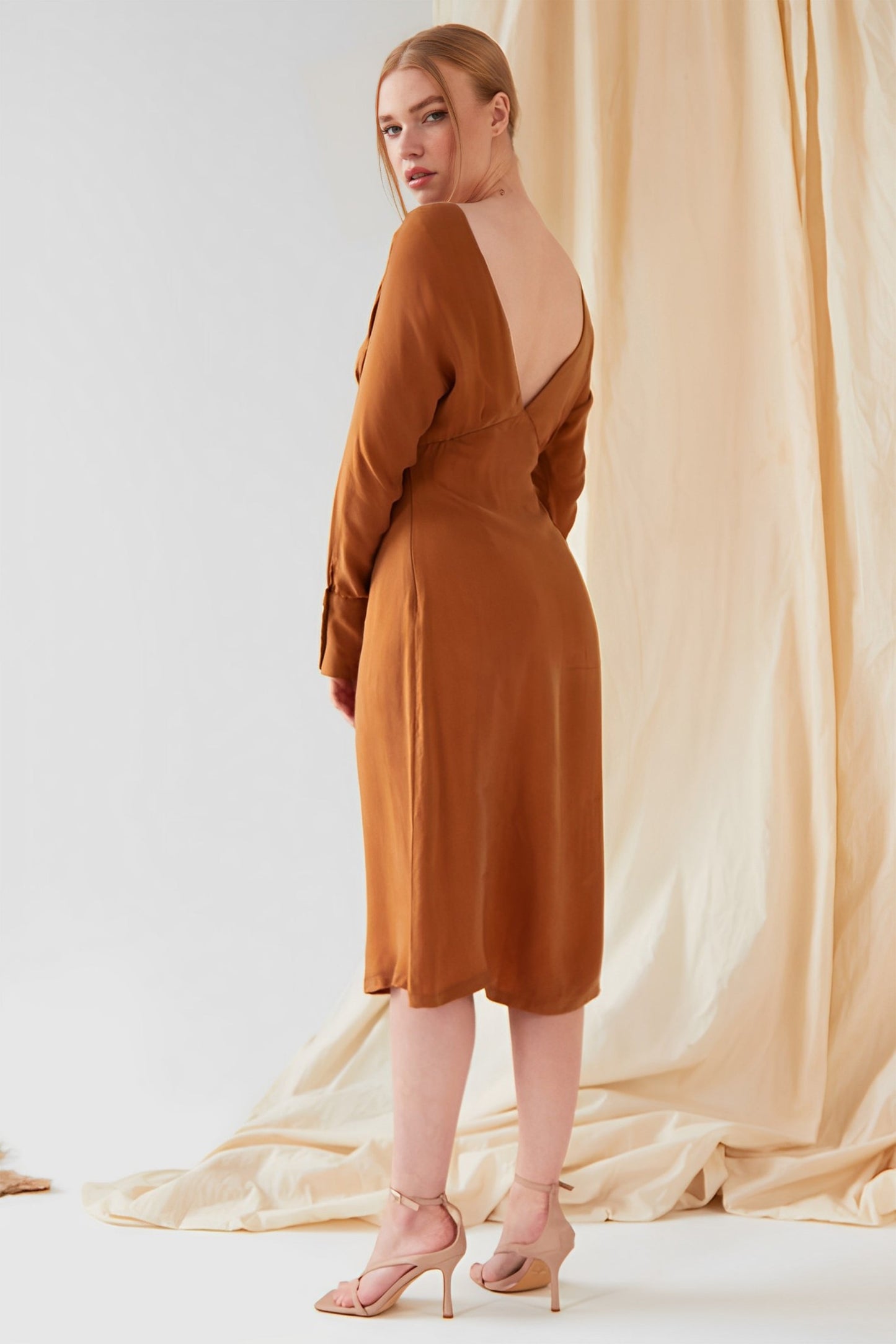 Mustard long sleeve Midi Dress