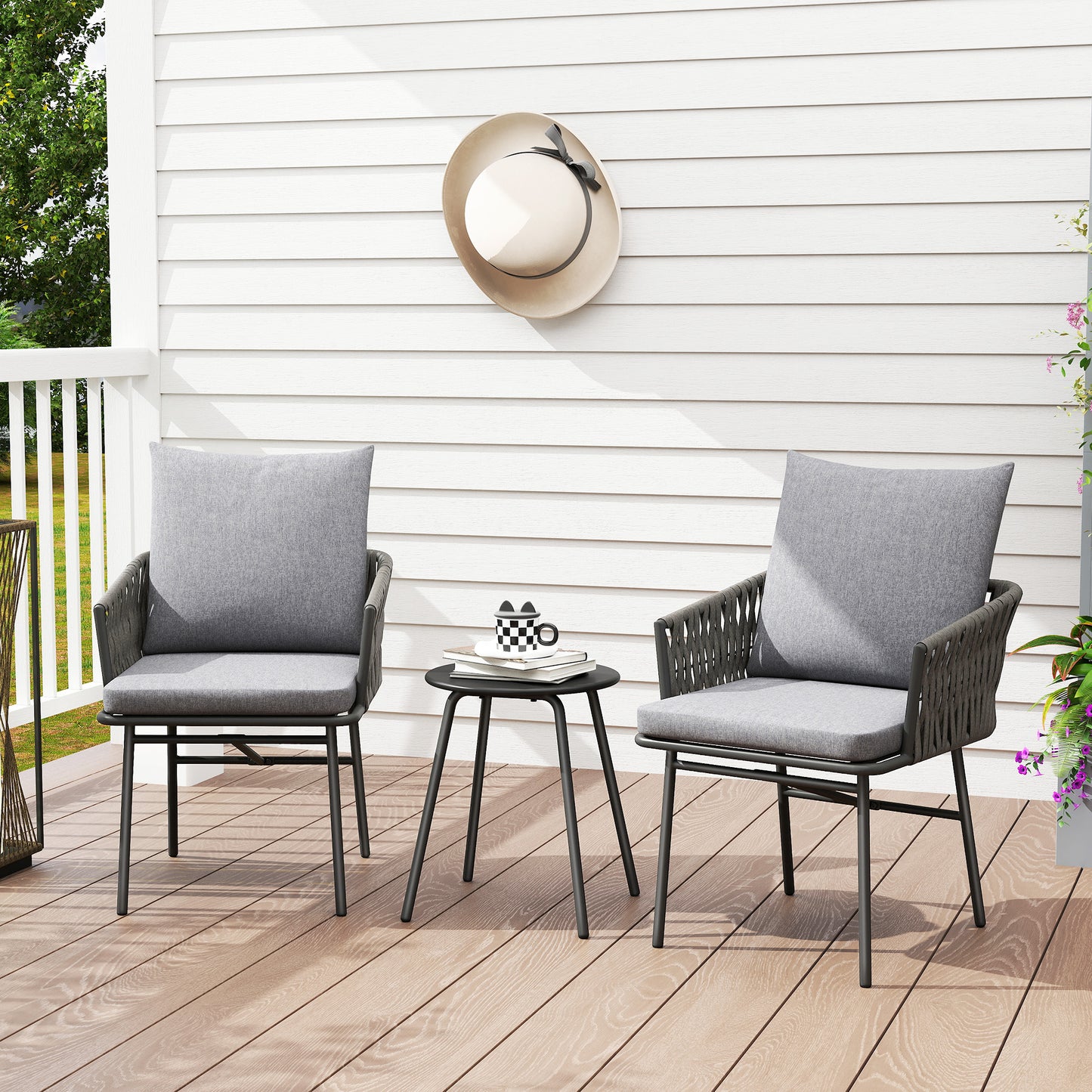 Outsunny 3-Piece Rattan Bistro Set | Garden Table & Chairs