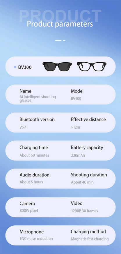 Blackview BV100 AI Smart Glasses | 8MP Camera, Bluetooth Calls, AI Translator & Voice Assistant — Sunglasses or Anti-Blue Light