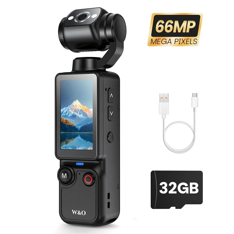 4K Portable Vlog Camera | 180° Rotatable Lens, 1.9" HD Screen, Built-in Fill Light & 2000mAh Battery — Black / White