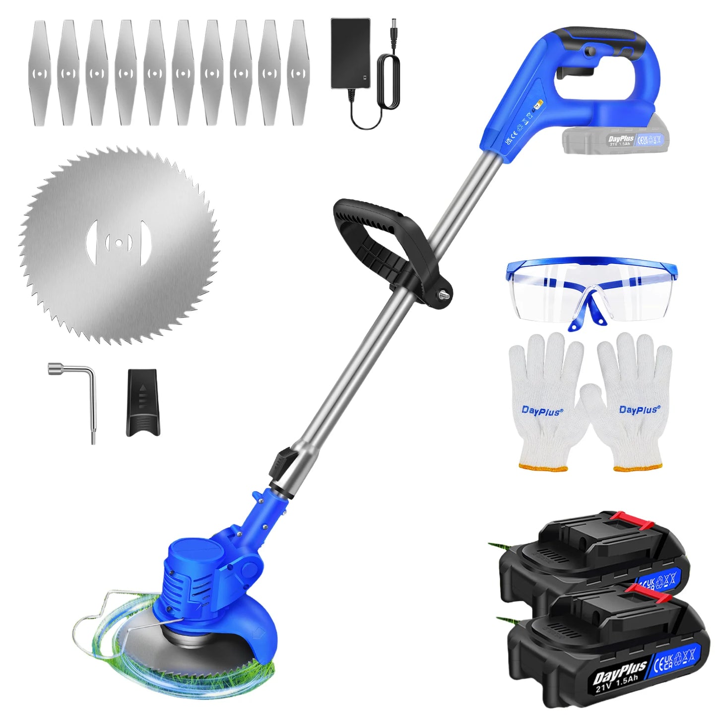 21V Cordless Weed Wacker,Battery Powered Weed Wacker 3 in 1 Rechargeable Weed Wacker Electric for Lawn Garden Yard,Blue