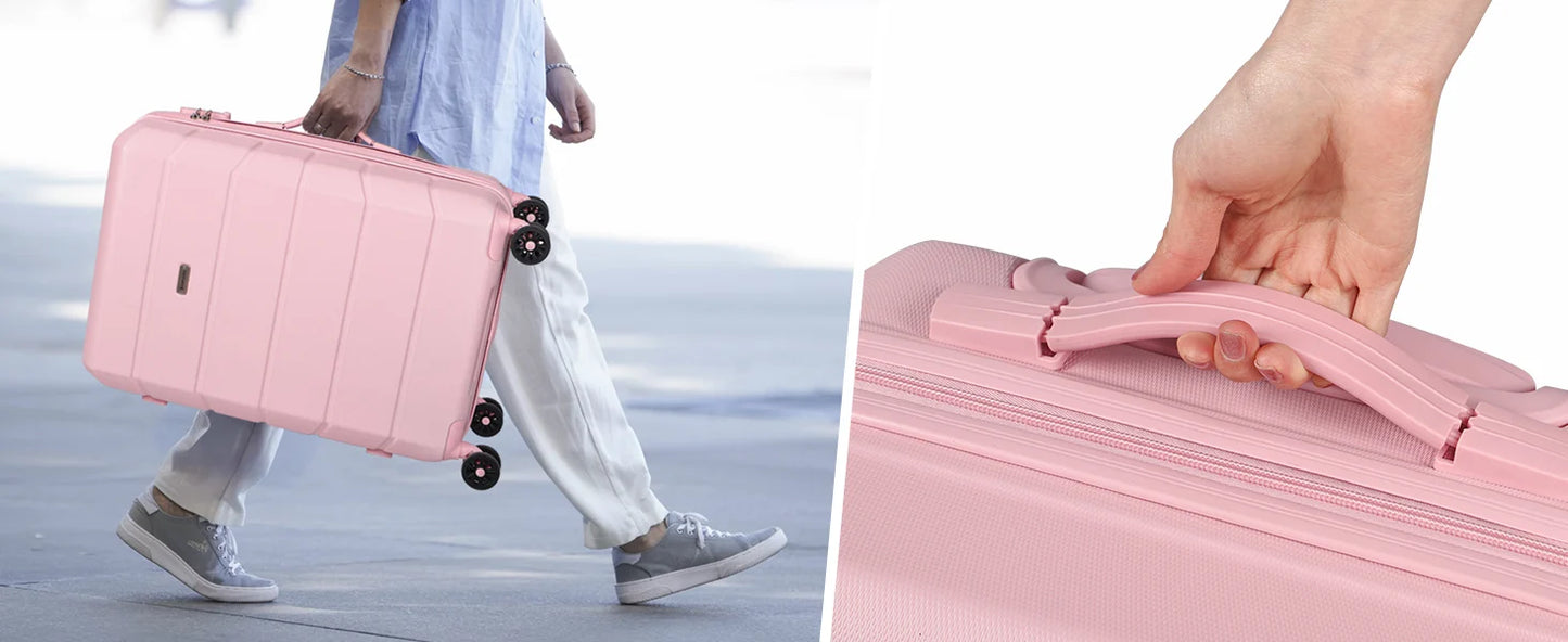 5-Piece ABS Hardshell Luggage Set | TSA Lock, 4 Spinner Wheels, Lightweight Trolley — Pink or Beige