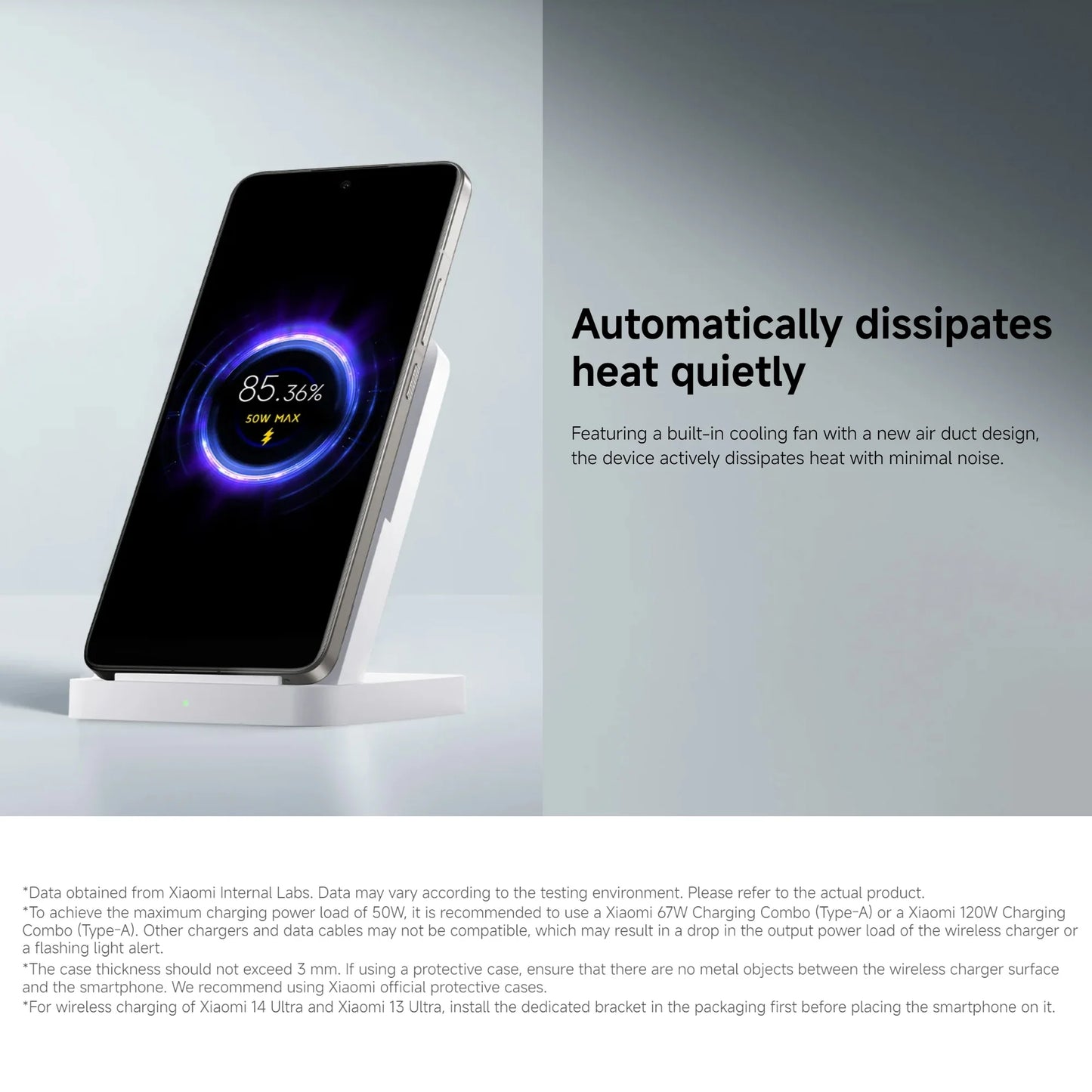 Xiaomi 50W Wireless Charging Stand Pro | Fast Wireless Charge, USB-C Input, Charging Indicator — White