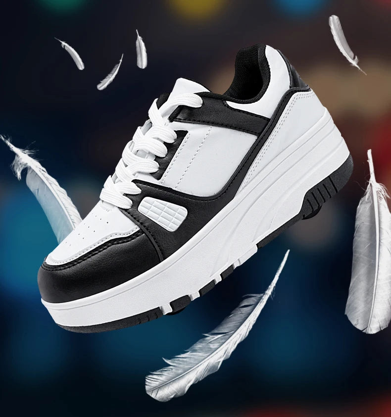 Four wheel roller shoes Boys girls walking shoes Casual outdoor sports slide and shrink school students pulleys shoes