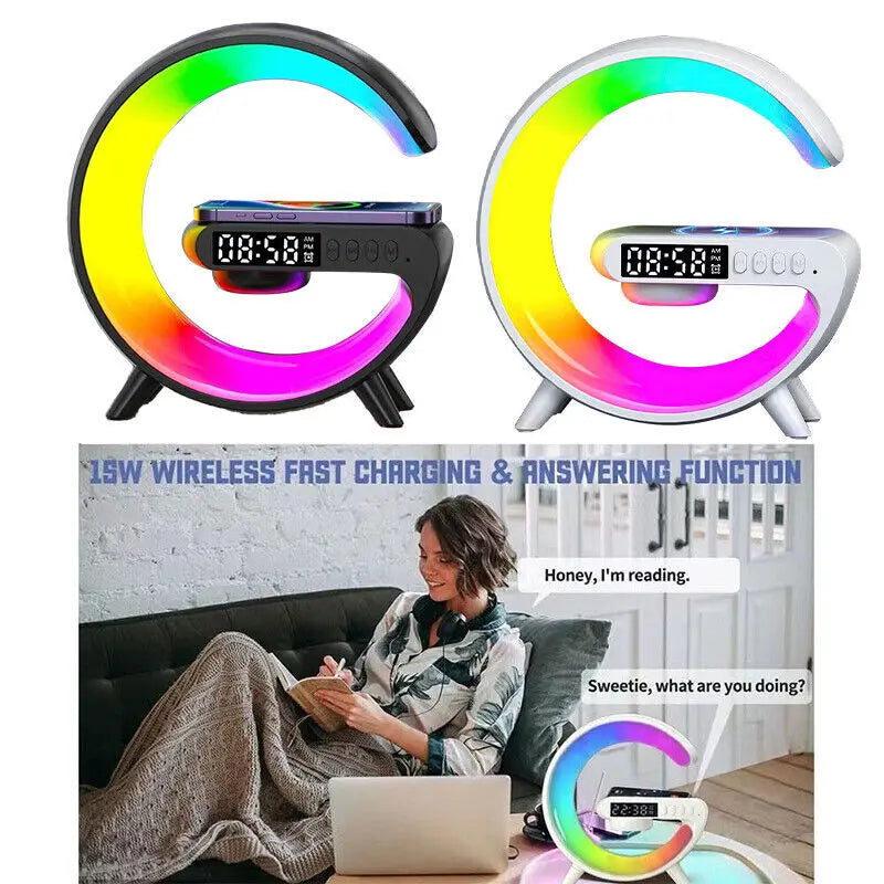 Smart G Lamp Bluetooth Speaker Wireless Charger RGB Alarm Clock Night Light 2025