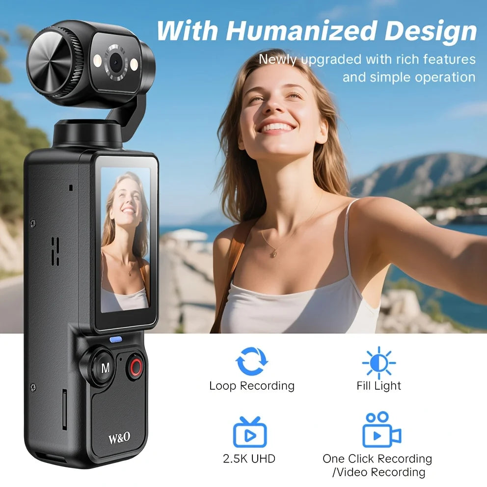 4K Portable Vlog Camera | 180° Rotatable Lens, 1.9" HD Screen, Built-in Fill Light & 2000mAh Battery — Black / White