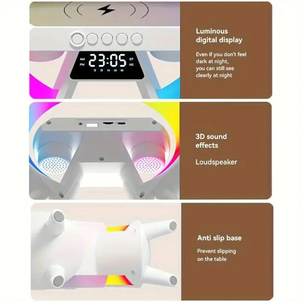 ZHUHUAYU Smart G LED Lamp – Bluetooth Speaker Wireless Charger RGB Alarm Clock Night Light – Modern Digital Display