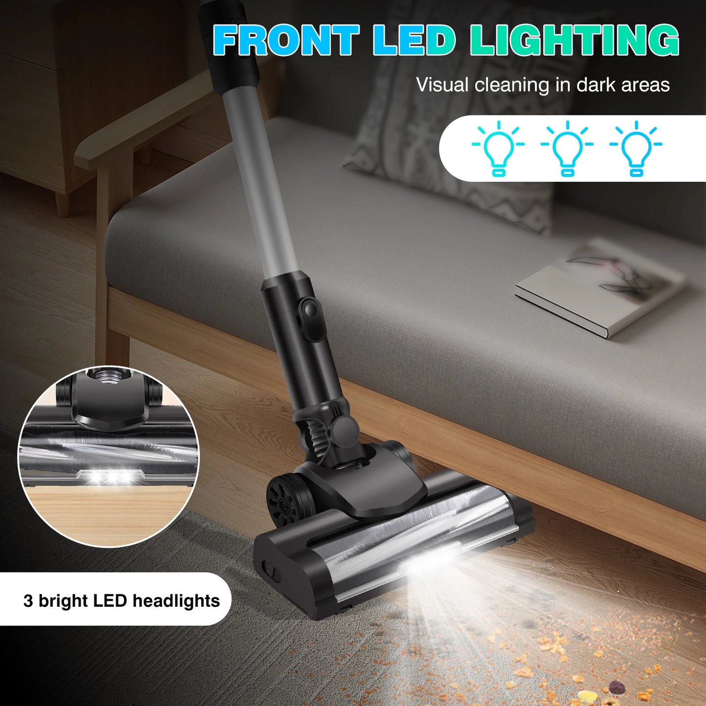 Cordless Vacuum Cleaner,Wall Hanging Stick Vacuum Cleaner 17KPA Pet Hoover Vacuum Cleaner with Tangle-Free Brush,3000mAh Battery