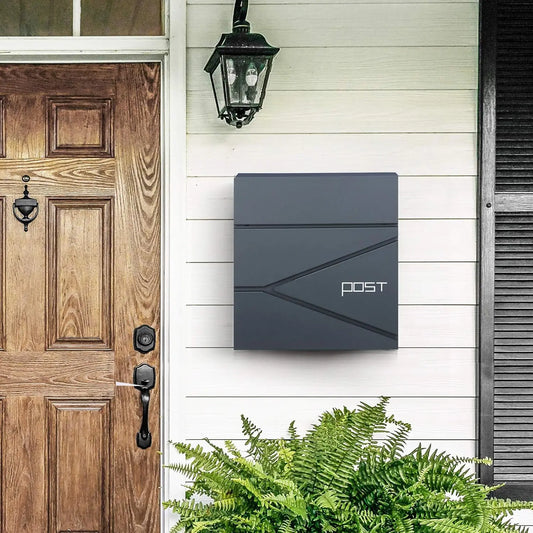 SONGMICS Wall Mounted Post Box - Modern Letterbox with Newspaper Holder & Lock - Metal Construction for UK Homes
