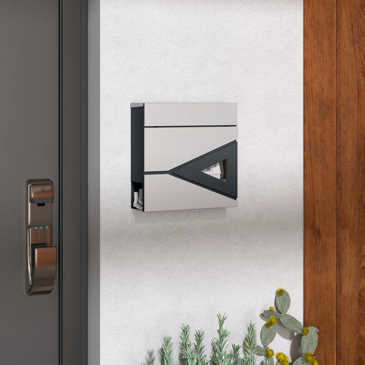 HOMCOM Wall Mounted Post Box - Modern Weatherproof Letterbox with Lock & Keys - Stainless Steel Design for UK Homes