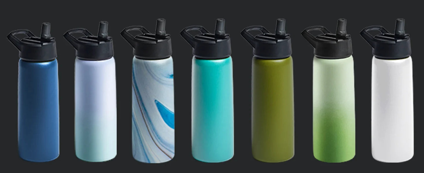 Triple Walled Insulated Water Bottles with Straw  25 Oz Stainless Steel Metal Bottle  Leak Proof Lids  Army Green
