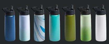 Triple Walled Insulated Water Bottles with Straw  25 Oz Stainless Steel Metal Bottle  Leak Proof Lids  Army Green