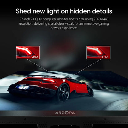 Arzopa M1RC 27" QHD 180Hz Fast IPS Gaming Monitor | 2560x1440, 1ms, G-Sync & FreeSync, HDMI 2.0, DP 1.4, Type-C