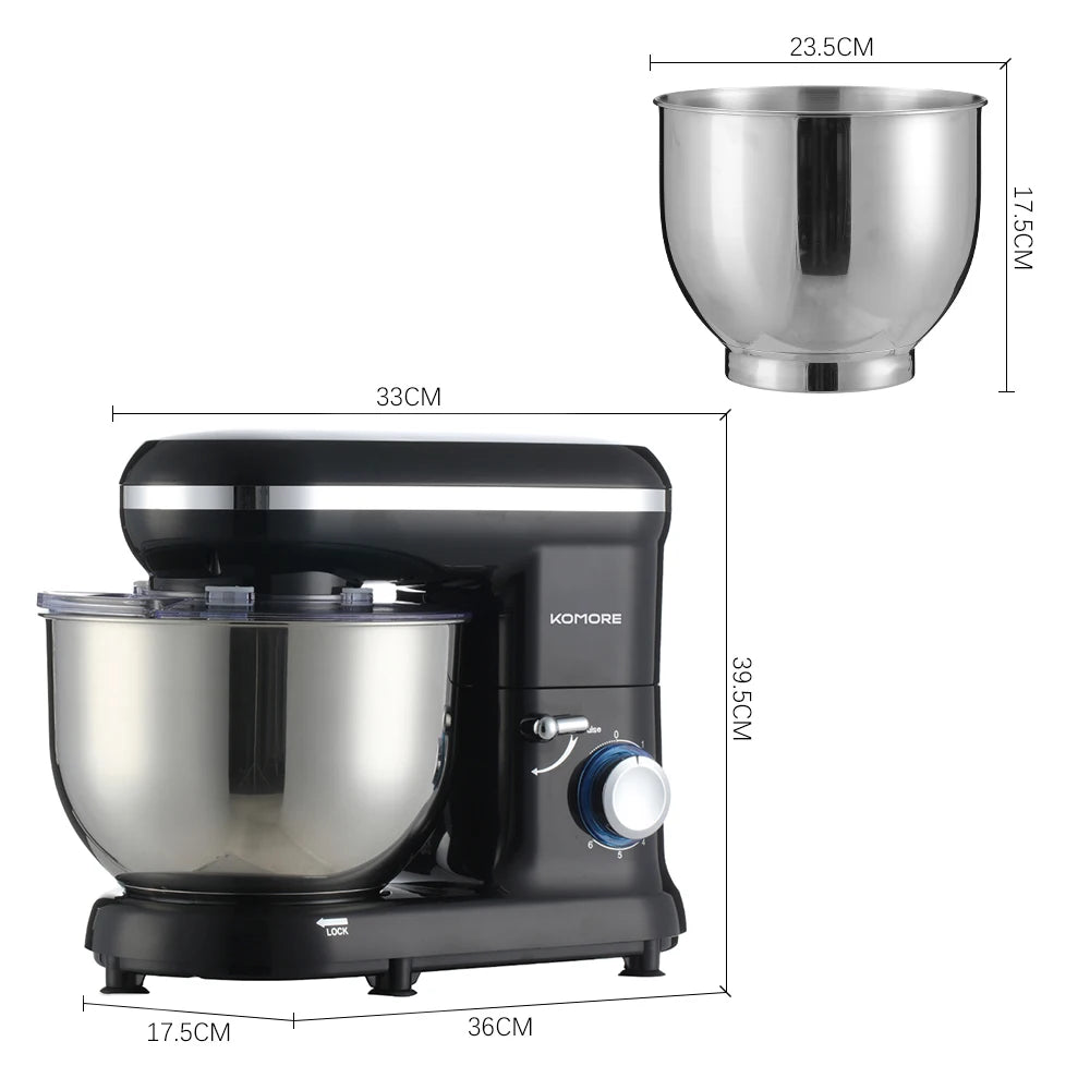 KOMORE 5.5-Quart 1400W Household Stand Mixer – Powerful Electric Kitchen Mixer with Stainless Steel Bowl 6-Speed