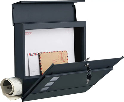 SONGMICS Modern Post Box - Wall Mounted Letterbox with Newspaper Holder & Lock - Metal Construction for UK Homes