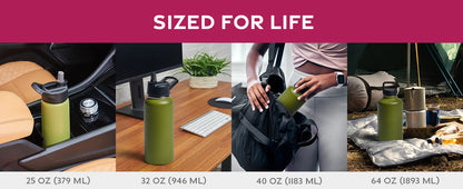 Triple Walled Insulated Water Bottles with Straw  25 Oz Stainless Steel Metal Bottle  Leak Proof Lids  Army Green