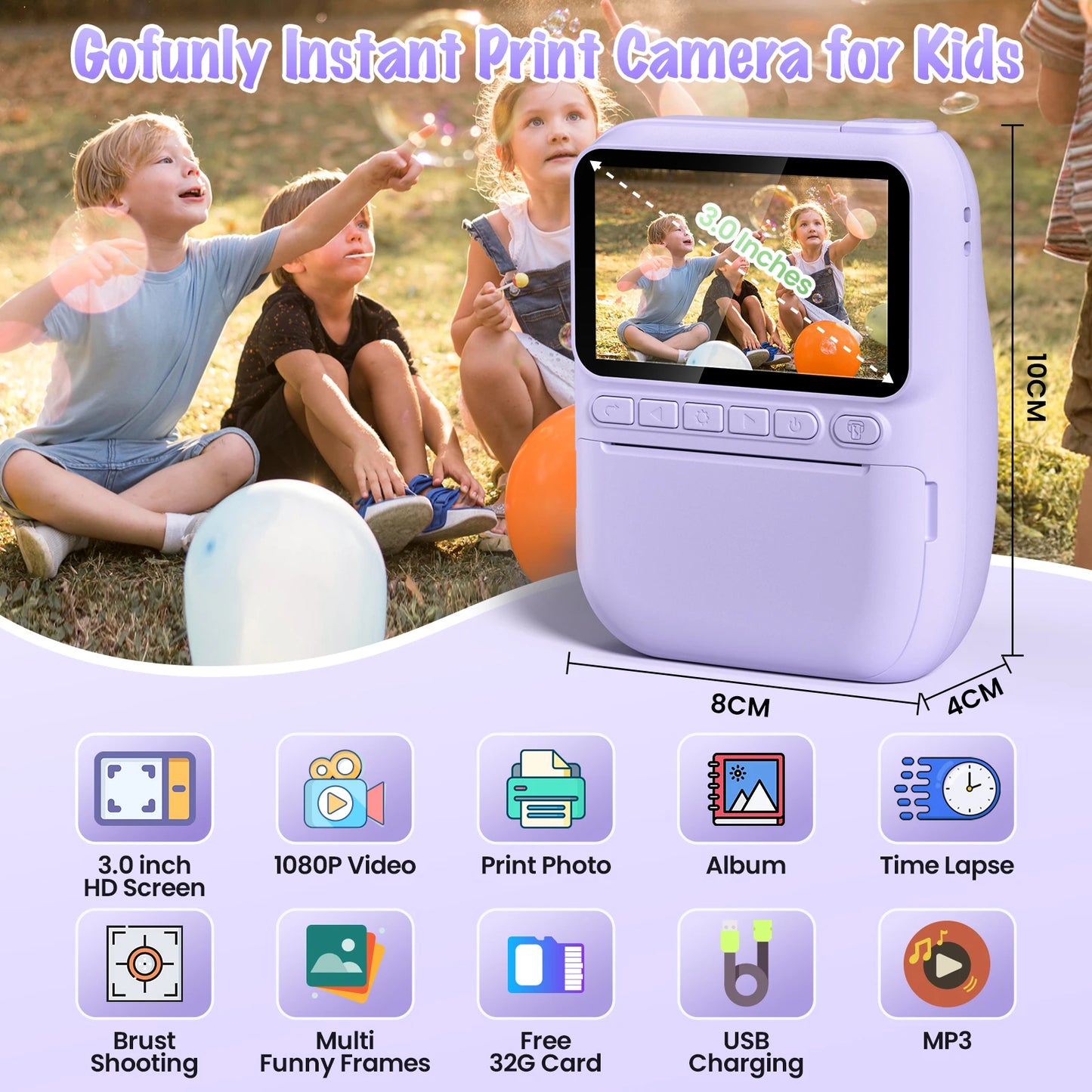 DIAMOOKY Kids Digital Camera - 32MP Instant Print Camera with 3.0 LCD Screen & Creative Kit - Perfect Gift for Ages 6-12