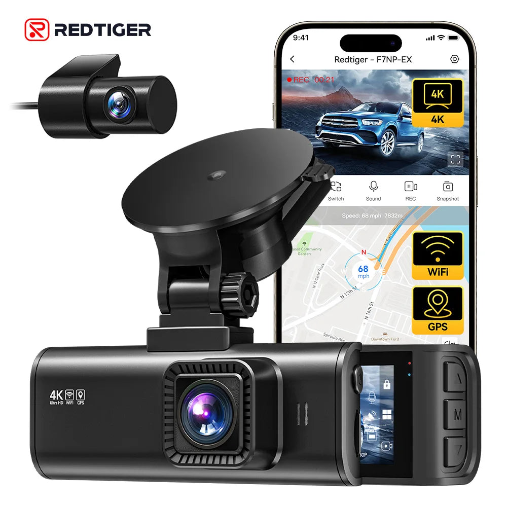 REDTIGER F7NP-EX 4K+1080P Dash Cam Built-in 5.8GHz Wifi And GPS Dash Camera Night Vision Recorder APP Control 24H Parking Monito