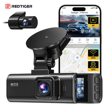 REDTIGER F7NP-EX 4K+1080P Dash Cam Built-in 5.8GHz Wifi And GPS Dash Camera Night Vision Recorder APP Control 24H Parking Monito