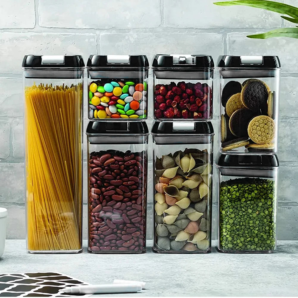 【Lifeideas】7Pcs Airtight Food Storage Containers with Clasp Lids Plastic Clear Jars with Easy Lock Lid Kitchen Pantry Organize