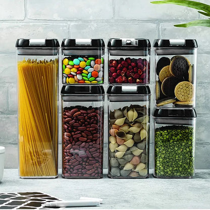 【Lifeideas】7Pcs Airtight Food Storage Containers with Clasp Lids Plastic Clear Jars with Easy Lock Lid Kitchen Pantry Organize