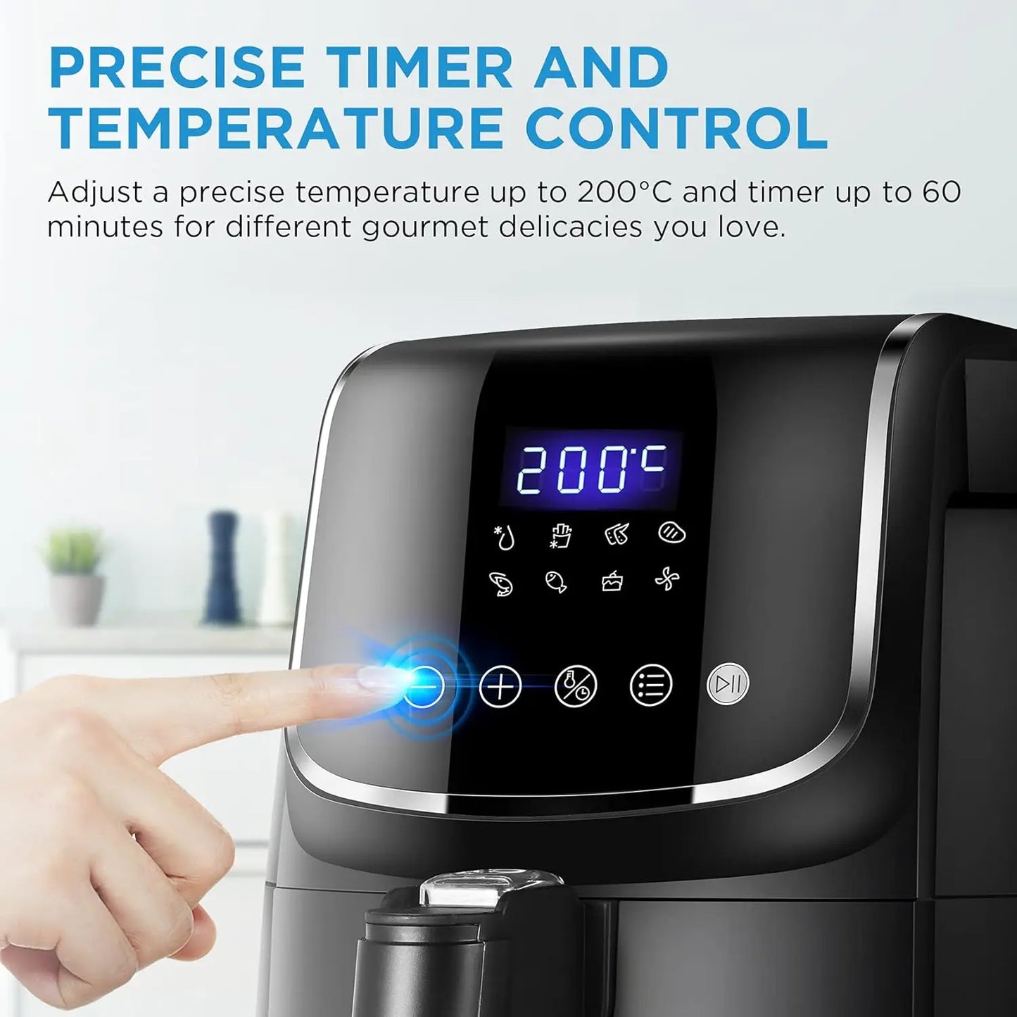 Midea 4L Touch Control Air Fryer with Digital Display – 8 Presets, 360° Air Flow Heating System, Detachable Basket – Oil-Free Cooking for Healthier Meals